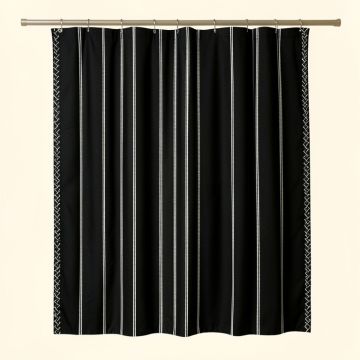 Spruce Crossing Shower Curtain Hanging Flat From A Plain Rod - Black (synthetic illustration; no displayed measurements)