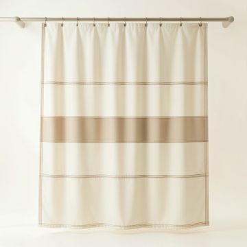 Summit Bridge Shower Curtain Hanging Flat From A Plain Rod - Ivory (synthetic illustration; no displayed measurements)