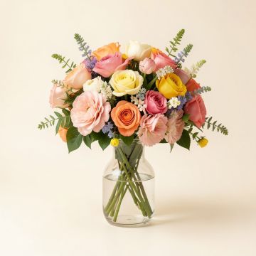 Real Touch Floral Arrangement And Centerpiece In Glass Vase (synthetic illustration; no displayed measurements)