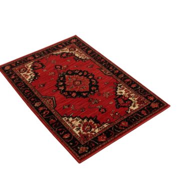 Abstract Machine Made Power Loom Wool And Polyester Red/Black Area Rug