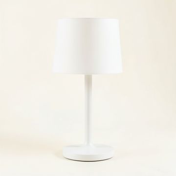 Dawn Arc Table Lamp With A Plain Fabric Shade (synthetic illustration; no displayed measurements)