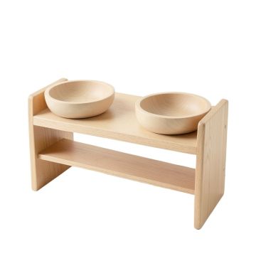 Clay Field Pet Feeding Stand With Two Plain Empty Bowls - Beige