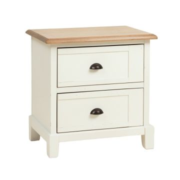 Theresa Antique French Country Cottage Two-Tone White And Oak Finished 2-Drawer Wood Nightstand