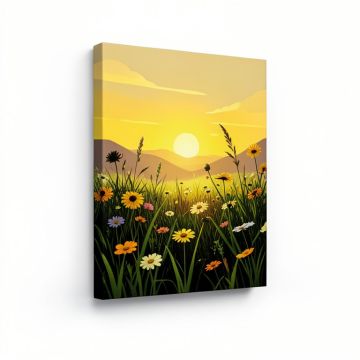 A Premium Morning Meadow Sunrise Graphic Art Print Multi-Piece Image On Wrapped Canvas (synthetic illustration; no displayed measurements)