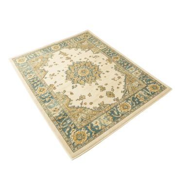 Hillsby Oriental Ivory Cream/Teal/Yellow Area Rug
