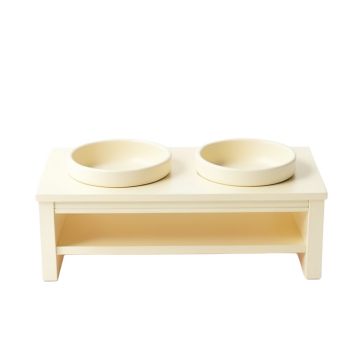 Oak Falls Pet Feeding Stand With Two Plain Empty Bowls - Cream