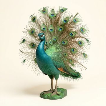Raubsville Realistic Male Peacock With Beautiful Sculpted Iridescent Train Quill Feathers Statue (synthetic illustration; no displayed measurements)