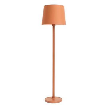 Maple Bridge Floor Lamp With A Plain Fabric Shade - Terracotta