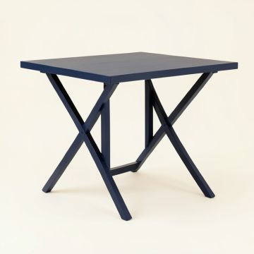 Oak Arc Patio Table - Navy (synthetic illustration; no displayed measurements)