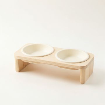 Cedar Brook Pet Feeding Stand With Two Plain Empty Bowls - Ivory (synthetic illustration; no displayed measurements)