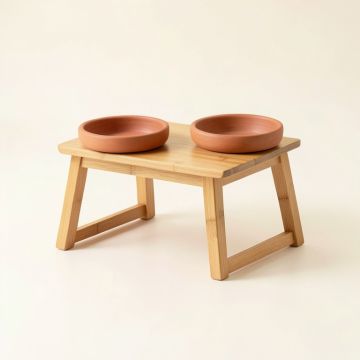 Bay Bend Pet Feeding Stand With Two Plain Empty Bowls - Terracotta (synthetic illustration; no displayed measurements)