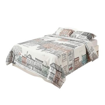 Baen Buildings On Woodward Avenue In Downtown Artistic Sketchy Urban Scene Duvet Cover Set