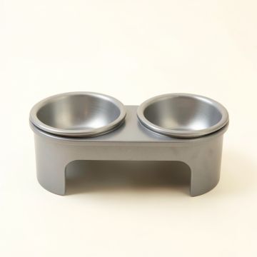 Stone Arc Pet Feeding Stand With Two Plain Empty Bowls - Gray (synthetic illustration; no displayed measurements)