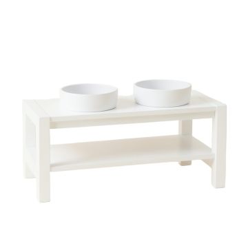 Birch Brook Pet Feeding Stand With Two Plain Empty Bowls - White