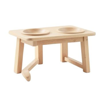 Clay Bridge Pet Feeding Stand With Two Plain Empty Bowls - Beige
