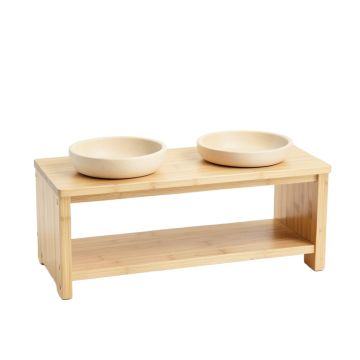 Laurel Dale Pet Feeding Stand With Two Plain Empty Bowls - Ivory