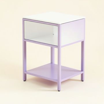 Ardoyd Metal Nightstand In White/Light Purple (synthetic illustration; no displayed measurements)