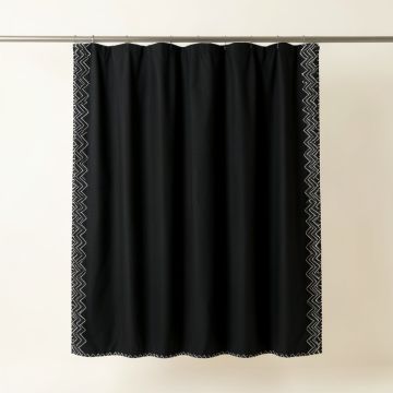 Bay Edge Shower Curtain Hanging Flat From A Plain Rod - Black (synthetic illustration; no displayed measurements)