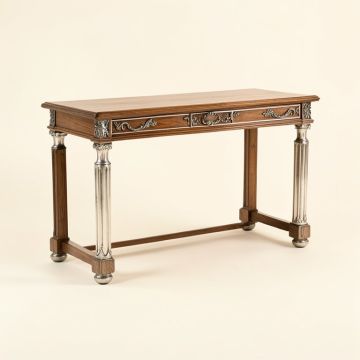 Console Table In Weatsyaned Oak & Antique Silver (synthetic illustration; no displayed measurements)