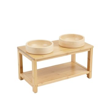 Vale Falls Pet Feeding Stand With Two Plain Empty Bowls - Beige