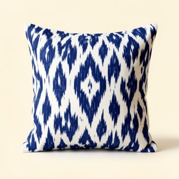 Indigo Ikat Throw Pillow (synthetic illustration; no displayed measurements)