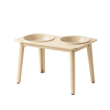 Flint Crest Pet Feeding Stand With Two Plain Empty Bowls - Beige