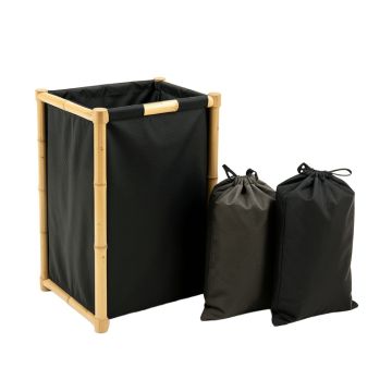 Bay Bend Laundry Sorting Station With Plain Removable Bags - Black