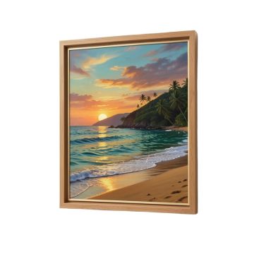 Beach In Maui , Hawaii , At Sunset Framed Painting Print On Canvas