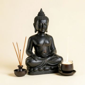 Buddha Head Statue With Incense Burner And Tealight Candle Holder (synthetic illustration; no displayed measurements)