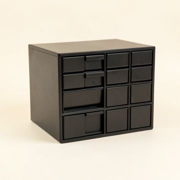 Stone Bluff Small-Parts Storage Drawer Cabinet - Black (synthetic illustration; no displayed measurements)