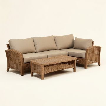 Rowling 4 Piece Teak Sofa Seating Group With Cushions (synthetic illustration; no displayed measurements)
