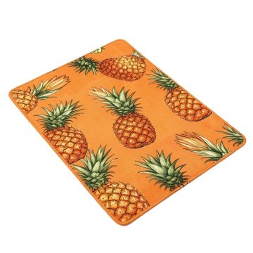 Vintage Pattern Of Tropical Exotic Climate Fruits Pineapples Hawaii Summer Design Orange White Kitchen Mat