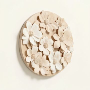 Modern Floral Inspired Round Pine Wall Decor (synthetic illustration; no displayed measurements)