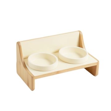 Heath Edge Pet Feeding Stand With Two Plain Empty Bowls - Cream