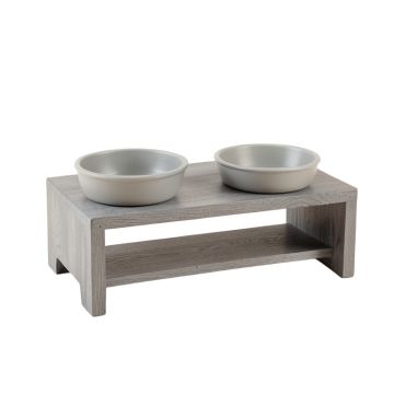 Clay Crest Pet Feeding Stand With Two Plain Empty Bowls - Gray