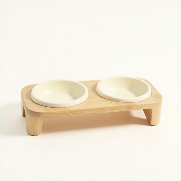 Fern Crossing Pet Feeding Stand With Two Plain Empty Bowls - Cream (synthetic illustration; no displayed measurements)