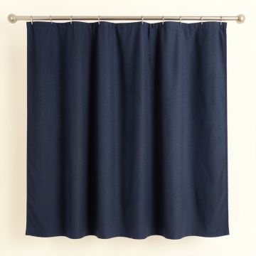 Cove Bluff Shower Curtain Hanging Flat From A Plain Rod - Navy (synthetic illustration; no displayed measurements)