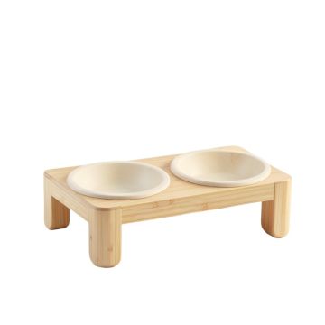 Rowan Crest Pet Feeding Stand With Two Plain Empty Bowls - Ivory