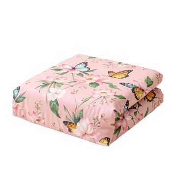 Lacy Pastel Floral With Butterfly And Lotus Figures Meditation Design Duvet Cover Set