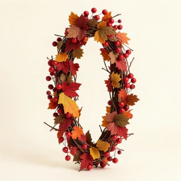 Autumn Harvest Artificial Berries And Leaves Rustic Twig Thanksgiving Garland (synthetic illustration; no displayed measurements)