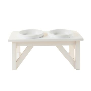 Ridge Brook Pet Feeding Stand With Two Plain Empty Bowls - White