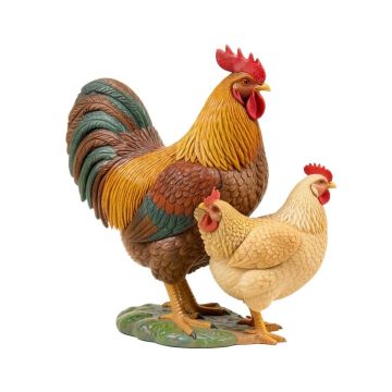 Happy Rooster And Hen Family Figurine