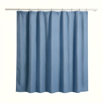 Pine Bluff Shower Curtain Hanging Flat From A Plain Rod - Blue (synthetic illustration; no displayed measurements)