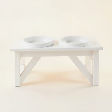 Ridge Brook Pet Feeding Stand With Two Plain Empty Bowls - White (synthetic illustration; no displayed measurements)