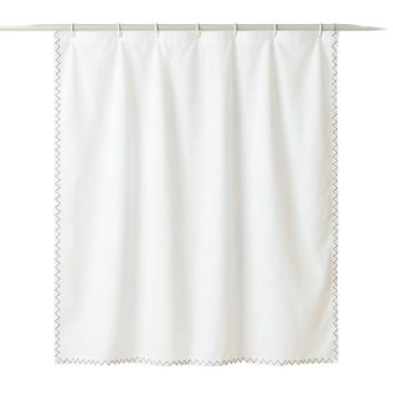 Slate Crossing Shower Curtain Hanging Flat From A Plain Rod - White
