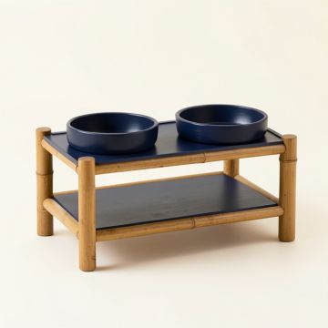 Bay Bridge Pet Feeding Stand With Two Plain Empty Bowls - Navy (synthetic illustration; no displayed measurements)