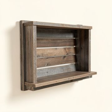 Rustic Hanging Shuttered Wall Shelf (synthetic illustration; no displayed measurements)