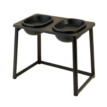 Meadow Crest Pet Feeding Stand With Two Plain Empty Bowls - Black