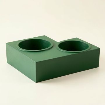 Maple Arc Pet Feeding Stand With Two Plain Empty Bowls (synthetic illustration; no displayed measurements)
