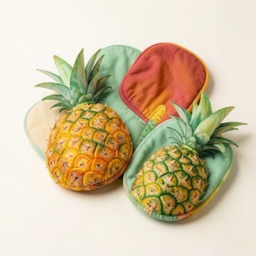 Safdie & Co. Inc. Pineapples 4-Piece Potholder And Oven Mitt Set (synthetic illustration; no displayed measurements)